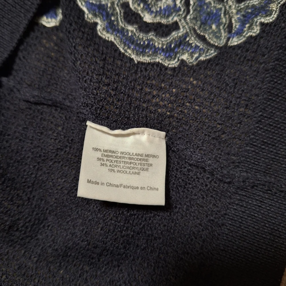 Tory Burch Navy Blue White Embroidery Top Sweater Vest Size SP